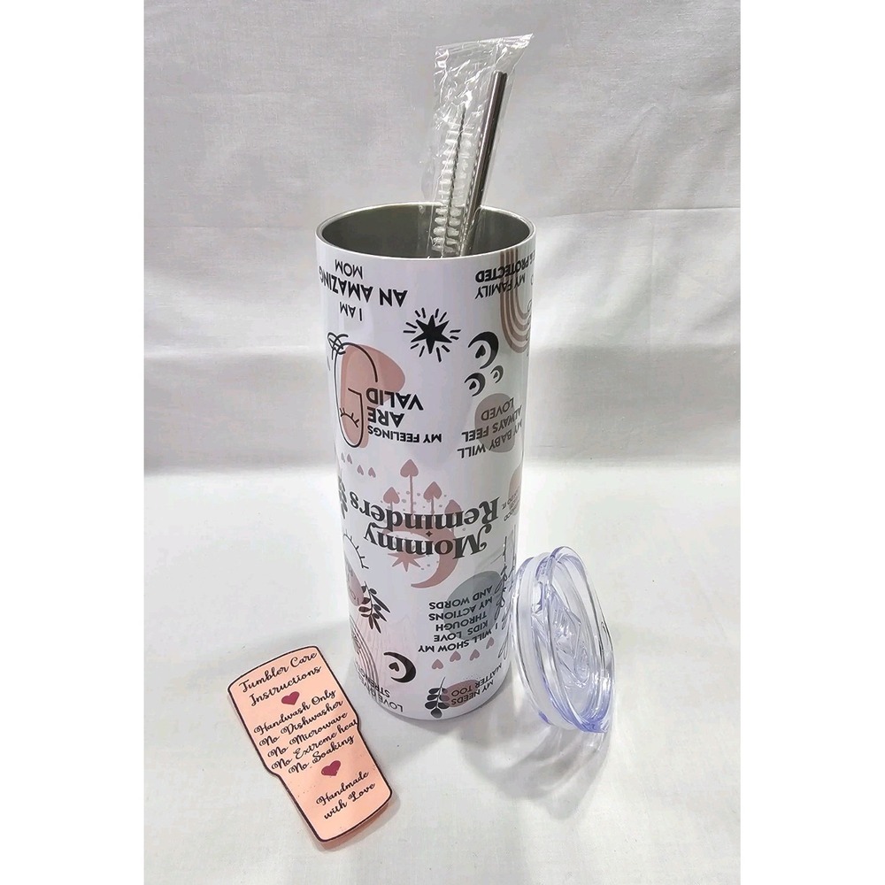 Mom Life Upside Down Encouragement Skinny 20oz Tumbler Lid Straw Love Adventure
